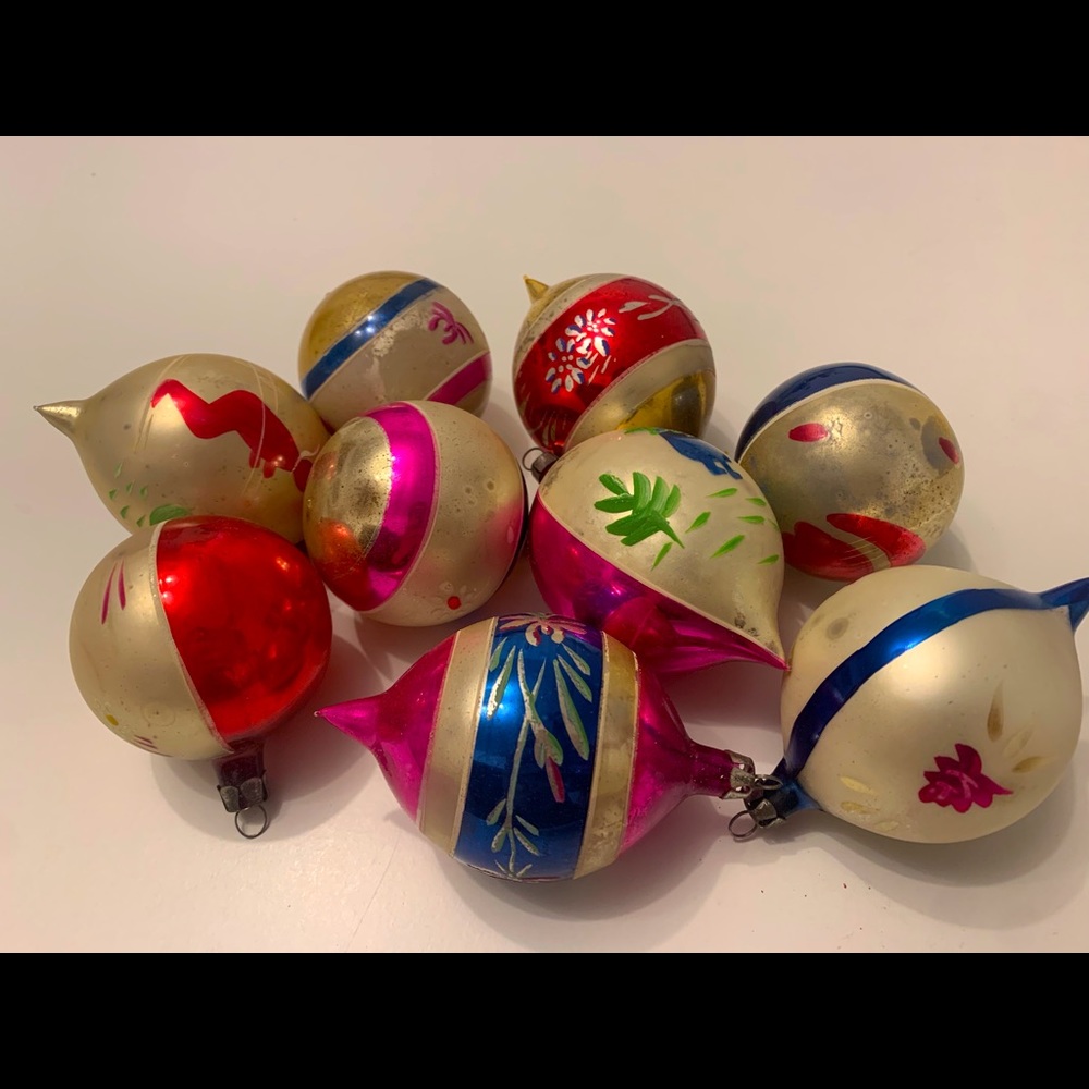 Vintage hand painted mercury glass Christmas ornament